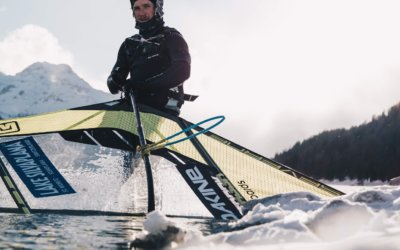 Balz Müller tests his limits with an ice pond foiling session in Switzerland